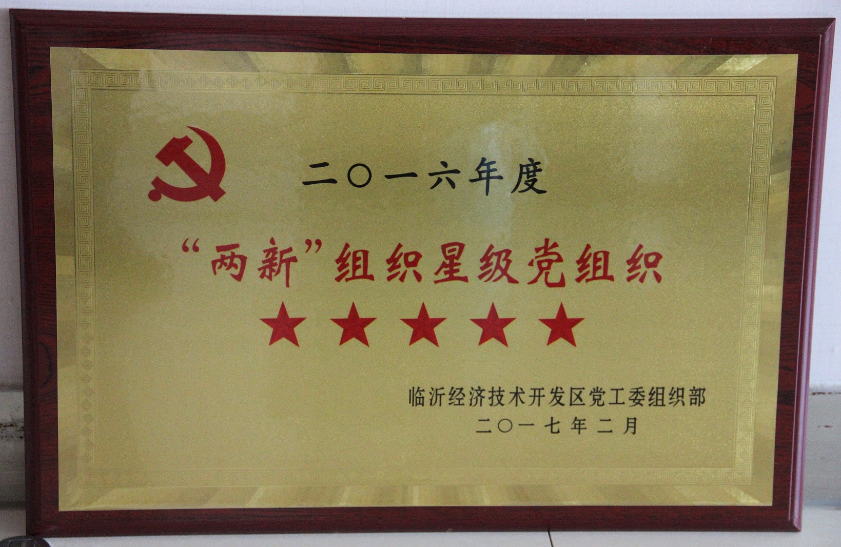 热烈祝贺园区党支部荣获开发区""两新"组织五星级党组织"称号